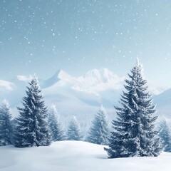 Fototapeta premium Snow covered trees with distant mountains in winter landscape image