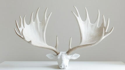 Naklejka premium White deer antlers wall decor on table, minimalist background