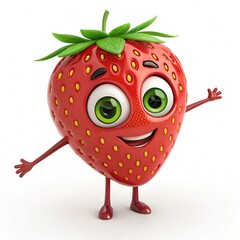 Fototapeta premium strawberry Cartoon with a smile isolated on white background.