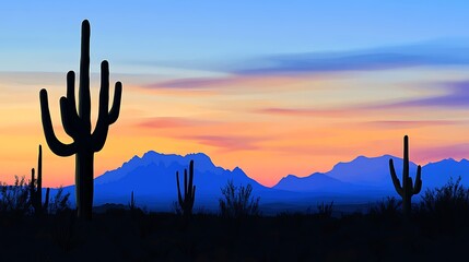 Sunset Silhouette with Saguaro Cactus, and Arizona.