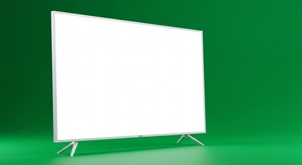 Modern flat screen TV on green background displays vibrant white screen. AI Generated