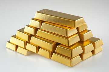 A stunning collection of shiny gold bars arranged in a pyramid shape. This image symbolizes wealth and prosperity in a visually striking manner. Generative AI