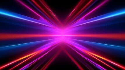 Abstract Neon Light Rays Converging at Center