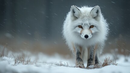 Naklejka premium White fox in snowy landscape