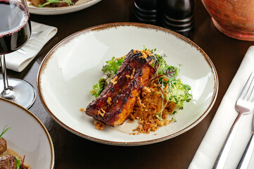 grilled ribs and caramelized onions