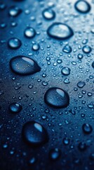 Captivating Close Up of Water Droplets on a Dark Blue Surface Showcasing Texture and Reflection with a Moody Tone