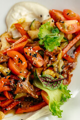 warm vegetable salad with chicken