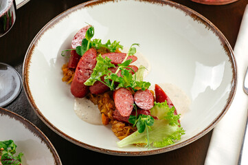 hunting sausages with stewed cabbage