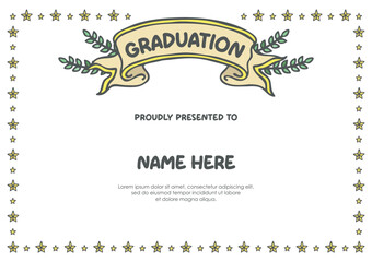 Kids children student graduation diploma kindergarten class certificate template background lay out design with ribbon banner and star frame for print card poster