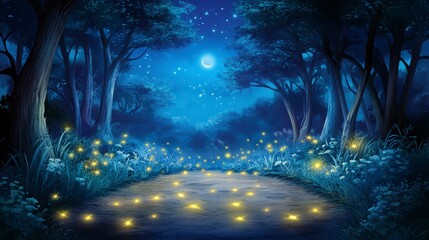 Mystical Forest Trail at Night