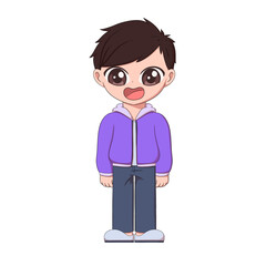 Cute Chibi Anime Boy Character. Cartoon Illustration
