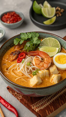 Laksa Soup – Traditional Malaysian and Singaporean Cuisine - food vertical format 