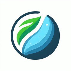 Obraz premium Minimalist Earth Day logo: Simple, clean icon combining a green stylized leaf merging smoothly into a blue semi-circle representing Earth. Flat design, vector style icon, isolated on white background