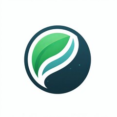  Minimalist Earth Day logo: Simple, clean icon combining a green stylized leaf merging smoothly into a blue semi-circle representing Earth. Flat design, vector style icon, isolated on white background