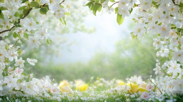 Bunch of white flowers with green leaves against a blurred background in natural lighting