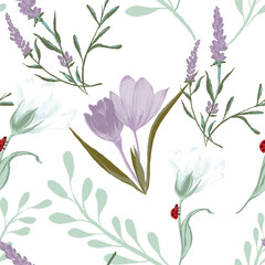 Romantic floral seamless pattern hand-drawn for textile design