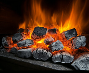 burning embers and charcoal at the bottom