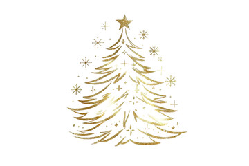 golden christmas tree drawing isolated on white or transparent png