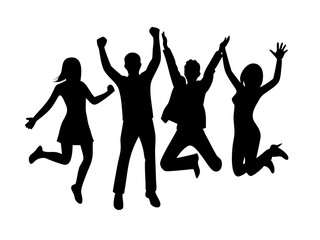 Happy jumping people silhouettes illustration