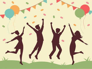Silhouettes of dancing people having fun at a party