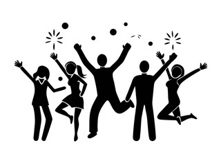 Happy dancing people silhouettes having fun together