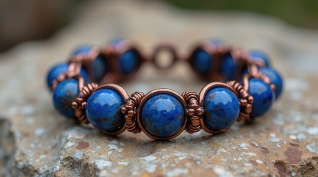 Elegant handcrafted lapis lazuli bracelet on stone surface