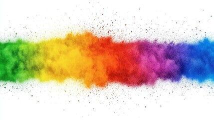 Obraz premium Rainbow colored powder explosion on a white background creating a vibrant abstract artistic design