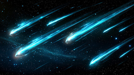 Fototapeta premium Bright Blue Comets Gliding Through Starry Night Sky in Space