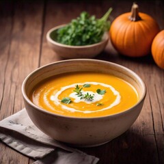 Pumpkin Soup with a drizzle of cream and fresh herbs 3