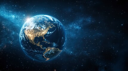 Obraz premium Aerial view of earth from outer space showcasing the planets surface and atmosphere