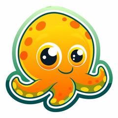 Fototapeta premium Cute octopus sticker with a happy expression and blue waves