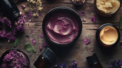 A collection of deeply nourishing hair butters and oils, artistically presented,