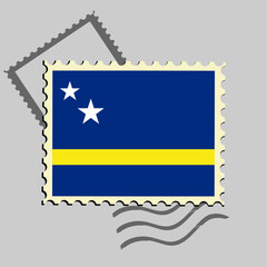 Curacao flag postage stamp. Isolated vector illustration on grey post stamp background