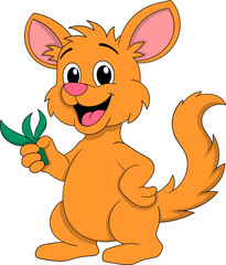 Cute Cartoon Kangaroo Character Holding Green Plant Sprout for Nature and Eco Education Themes