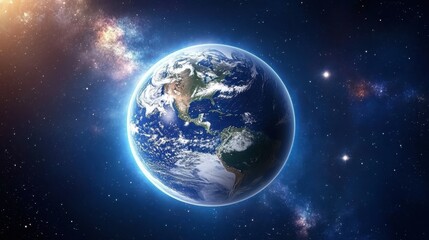 Fototapeta premium Earth in space surrounded by stars and colorful nebulas in a cosmic scene