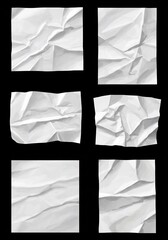 Obraz premium Six crumpled white paper textures against black background. AI Generated