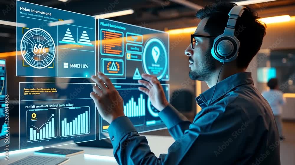  futuristic interface interaction analyzing augmented reality data digital screen user experience sim