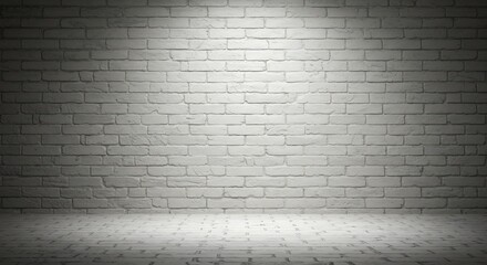 Fototapeta premium Dramatic spotlight on textured white brick wall background. AI Generated