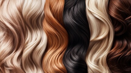 Fototapeta premium A creative collage of different hair textures with recommended care products for each type,