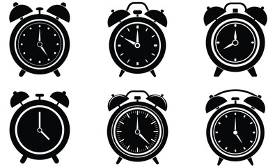 Alarm clock silhouette black vector art design on white background