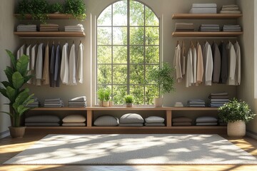 Fototapeta premium An elegant and modern minimalist wardrobe. Generative AI