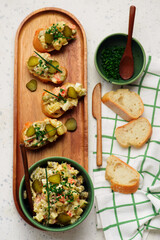 Snack canapes with Russian salad..top veiw
