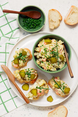 Snack canapes with Russian salad..top veiw