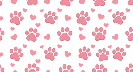 Pink Paw Prints & Hearts: Sweet Repeating Pattern AI Generated