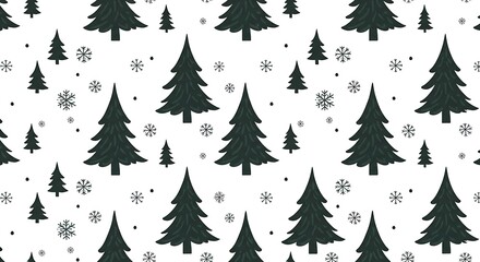 Obraz premium Dark Green Christmas Trees & Snowflakes Pattern AI Generated
