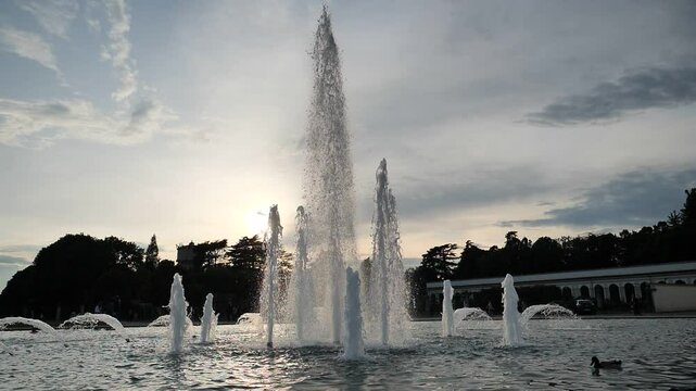  Fountain in Villa Reale palace, neoclassical building in the royal park of the Monza in the night