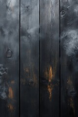 Moody Black Wooden Planks with Ethereal Smoke Texture Background for Atmospheric Photography and Design Projects