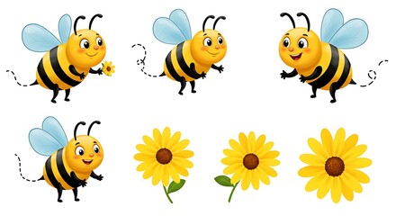 Adorable Cartoon Bees & Sunflowers: Happy Honey Harvest AI Generated