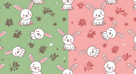 Obraz premium Adorable Bunny Seamless Pattern: Pastel Green & Pink AI Generated