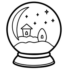 Christmas house with Santa hat in the snow, cartoon style illustration